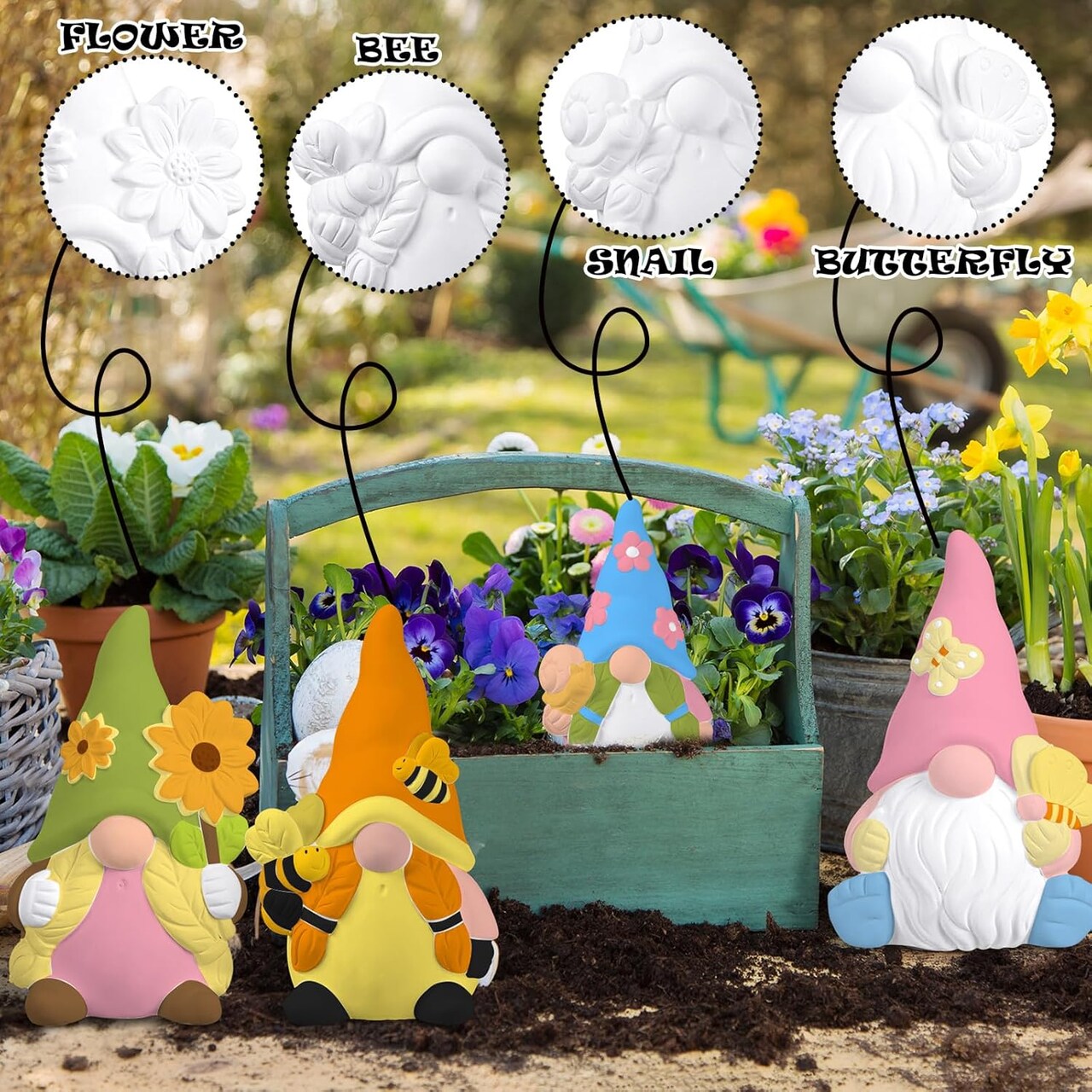 6 Sets Ready to Paint Your Own Ceramic Gnome Statues Spring DIY Unpainted Ceramics Gnome Figurines